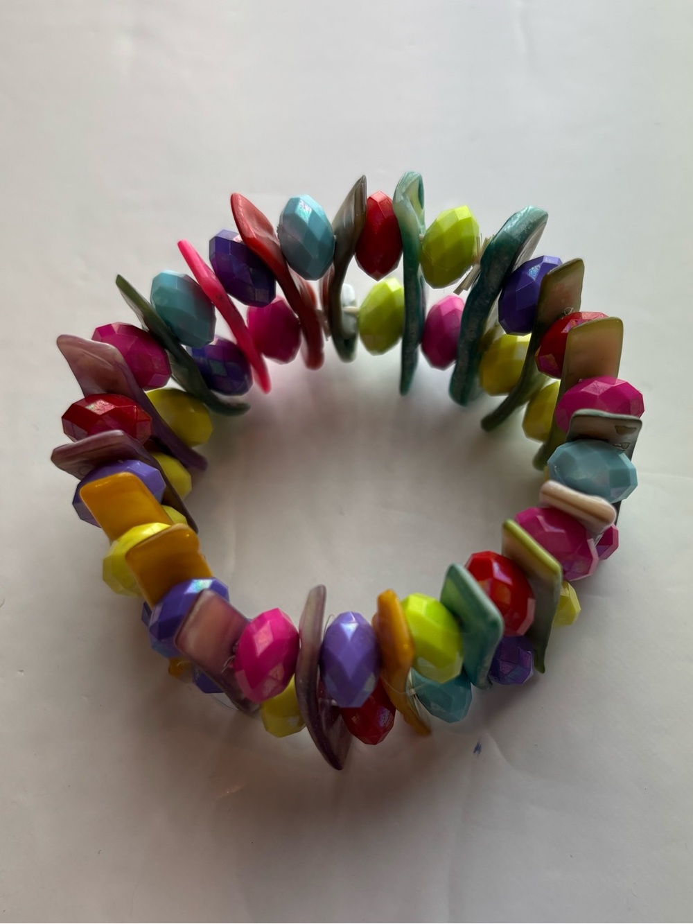 Multicolor Mother of Pearl & Faceted Bead Stretch Statement Bracelet